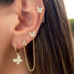 Pavé Butterfly Initial Chain Stud Earrings