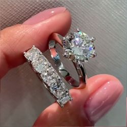 3.0 Ct Cushion Cut Halo 3pcs Wedding Ring Set