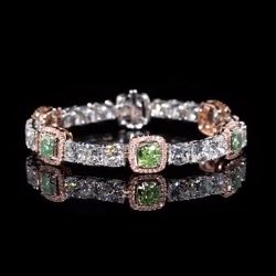 Halo Green & Pink Cushion Cut Bracelet