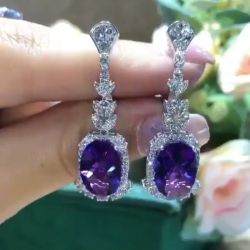 Oval Cut Purpul Drop Earrings