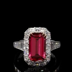 Double Prong Halo Emerald Ruby Engagement Ring