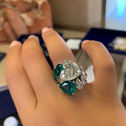 Green Heart & Pear Cut Engagement Ring