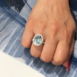 Halo Oval Cut Aquamarine Engagement Ring