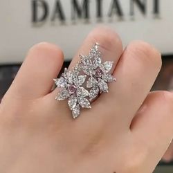 Flower Design Marquise Cut Engagement Ring