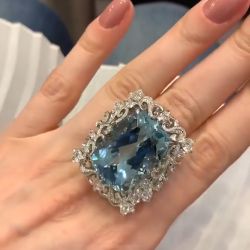 Halo Radiant Cut Aquamarine Engagement Ring