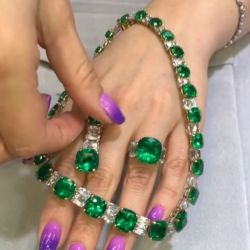 Cushion Cut Created Emerald Necklace & Earrings & Ring Jewelry Set