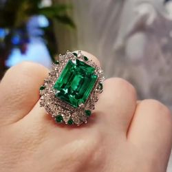 Halo Emerald Cut Green Engagement Ring