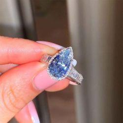 Halo Pear Cut Blue Engagement Ring